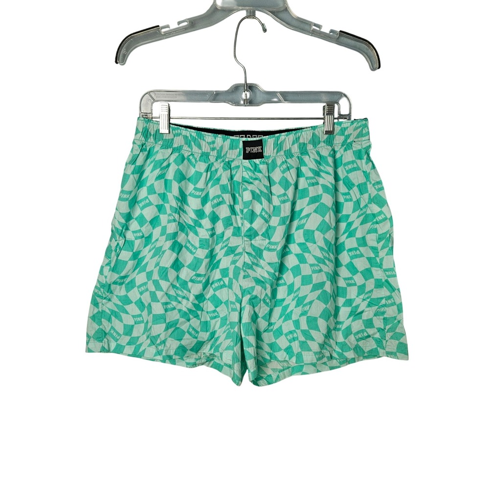 Victoria's Secret PINK‎ Checkered Sleepwear Boxer Shorts Teal Womens Large NWT